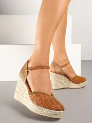 Brązowe Sandały na Koturnie z Plecionką Zeirea givana