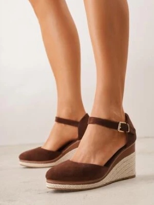 Brązowe Sandały na Koturnie z Plecionki i Zapięciem na Sprzączkę Jessaln vices