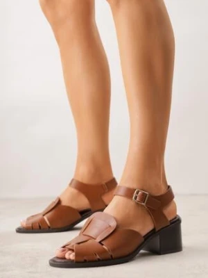 Brązowe Sandały na Obcasie Ozdobione Geometryczną Cholewką Salomia c'm paris