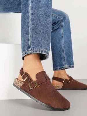 Brązowe Sandały na Podeszwie Imitującej Korek Ozdobione Klamrami Carrive c'm paris