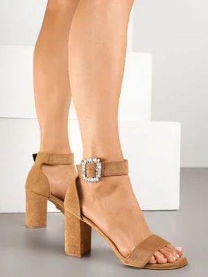 Brązowe Sandały na Słupku Vices z Cyrkoniową Klamrą Redionne