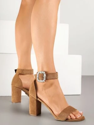Brązowe Sandały na Słupku Vices z Cyrkoniową Klamrą Redionne