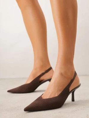 Brązowe Sandały Slingback z Ażurową Cholewką i Szpiczastym Noskiem Beethovia