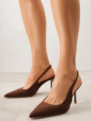 Brązowe Sandały Slingback z Imitacji Zamszu na Szpilce z Noskiem w Szpic Delanoe joalice paris