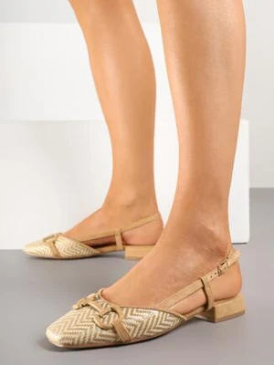 Ciemnobeżowe Sandały Slingback z Tweedowymi Zdobieniami i Ozdobną Aplikacją Ridianoria bellucci