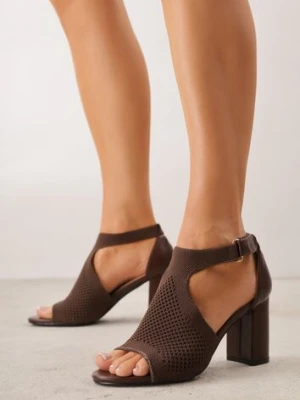 Brązowe Sandały Soft Fit VICES na Obcasie w Stylu Botków z Elastyczną Ażurową Cholewką Comfort Omphopis