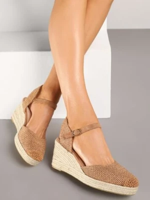 Brązowe Sandały Typu Espadryle na Koturnie z Plecionki Renaelle ideal