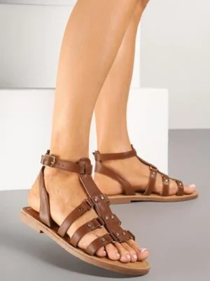 Brązowe Sandały Typu Gladiatorki z Zapięciem na Sprzączkę Desalisse c'm paris