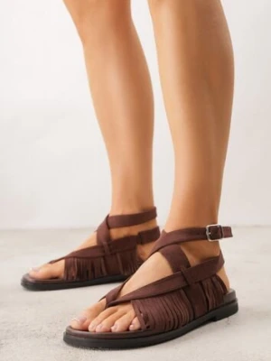 Brązowe Sandały Typu Rzymianki Ozdobione Frędzlami Casasos c'm paris