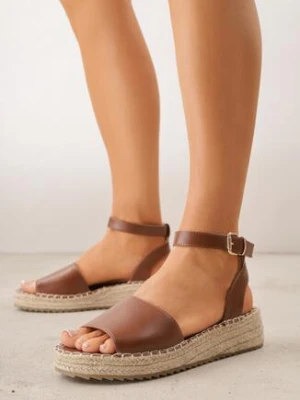 Brązowe Sandały VICES na Grubej Podeszwie z Plecionki z Paskiem Wokół Kostki Doria