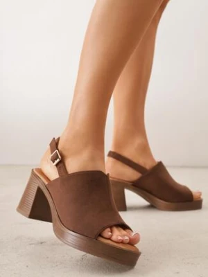 Brązowe Sandały VICES na Obcasie i Platformie z Imitacji Drewna Ilda