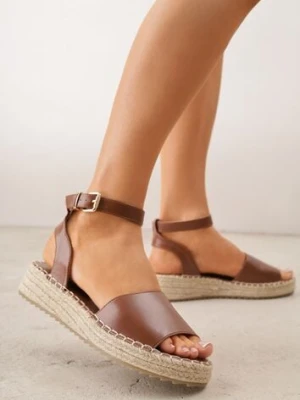 Brązowe Sandały VICES na Plecionej Platformie z Zapięciem na Pasek z Klamrą Evimoni