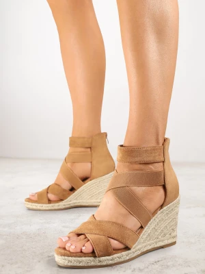 Brązowe Sandały Vices na Plecionym Koturnie w Stylu Boho Telomaris