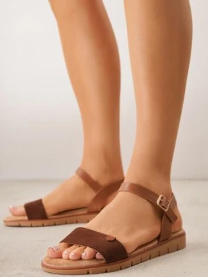 Brązowe Sandały VICES w Stylu Basic z Paskiem z Klamerką Loretha