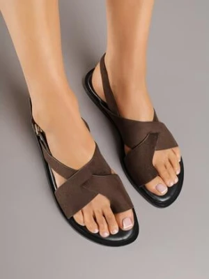 Brązowe Sandały Vices w Stylu Japonek Melavella