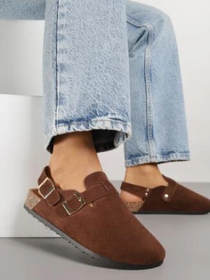 Brązowe Sandały w Stylu Chodaków Ozdobione Klamrami Qyrraya mulanka