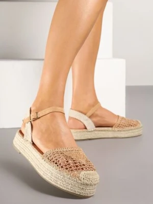 Ciemnobeżowe Sandały w Stylu Espadryli z Plecioną Platformą i Cholewką Elisova marquiiz