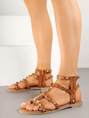 Brązowe Sandały w Stylu Gladiatorek ze Zdobieniem z Ćwiekami Tesirea ciaodeo