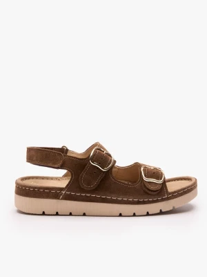 Brązowe sandały z dwoma paskami na rzep Ryłko