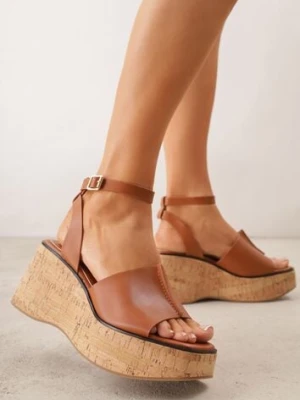 Brązowe Sandały z Klamerką VICES na Koturnie Stylizowanym na Drewniany Lynnoris