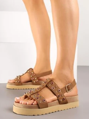 Brązowe Sandały z Metalicznymi Aplikacjami Atamira c'm paris