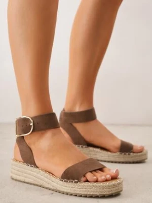 Brązowe Sandały VICES z Ozdobną Klamrą i Jutową Platformą Riseth