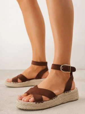 Brązowe Sandały z Plecionki w Stylu Boho VICES z Paskami w Kształcie X Nahmala