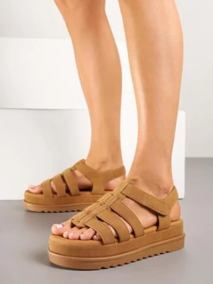 Brązowe Sandały z Zapięciem na Rzep Typu Gladiatorki Sorlinia givana