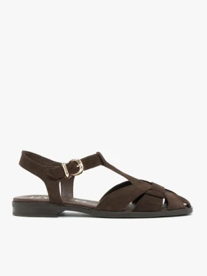 Brązowe sandały ze skóry welurowej Ryłko