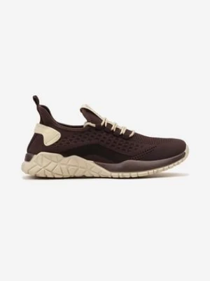 Brązowe Siateczkowe Buty Sportowe Typu Slip On z Ozdobnym Sznurowaniem Incarda