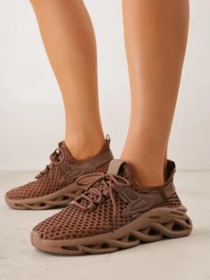 Brązowe Siateczkowe Sneakersy na Grubej Podeszwie z Perforacją Mirarien joalice paris