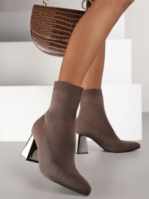 Brązowe Skarpetkowe Botki Vices na Metalicznym Słupkowym Obcasie Widvira