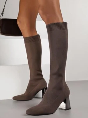 Brązowe Skarpetkowe Kozaki VICES na Metalicznym Słupku Naluna