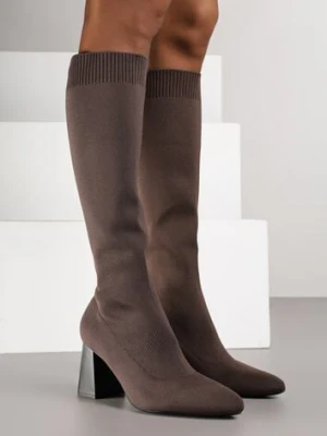 Brązowe Skarpetkowe Kozaki VICES na Słupkowym Obcasie Ralles