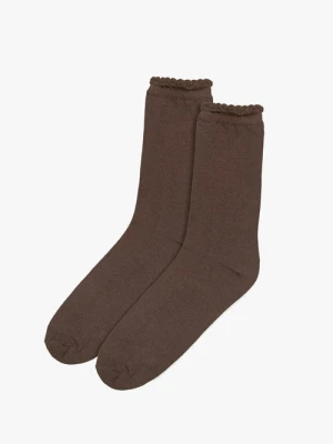 Brązowe skarpety bawełniane z falbanką Ryłko