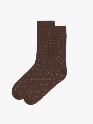 Brązowe skarpety męskie w kropki Ryłko