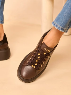 Brązowe skórzane sneakersy CARINII B10468-T82-T86-000-F69