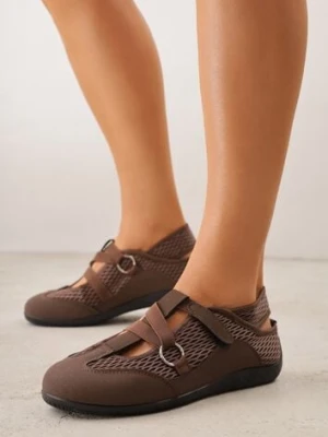 Brązowe Sneakeriny z Siateczki z Zapięciem na Rzep Vianate kang you