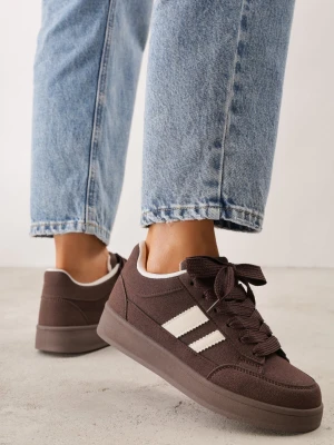 Brązowe Sneakersy Basic z Paskami na Boku Adila
