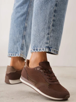 Brązowe Sneakersy Casualowe z Imitacji Zamszu z Podeszwą z Bieżnikiem Alevtina Marquiiz