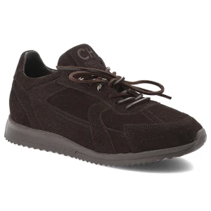 Brązowe Sneakersy Chebello Modne Welurowe Obuwie Damskie