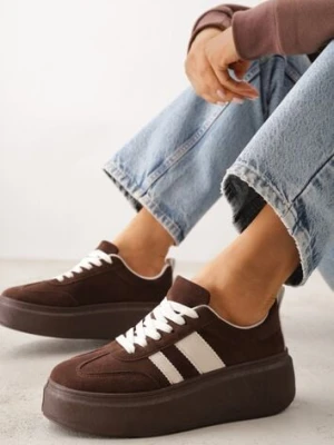 Zdjęcie produktu Brązowe Sneakersy Klasyczne Tenisówki na Grubej Podeszwie z Koturnem Adessia