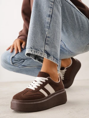 Brązowe Sneakersy Kultowe Tenisówki na Platformie z Koturnem Elisara Ideal