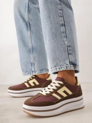 Brązowe Sneakersy na Grubej Podeszwie Ozdobione Geometrycznym Wzorem Asoastis seastar