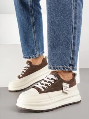 Brązowe Sneakersy na Grubej Podeszwie z Tłoczeniem i Napisami Nalimere shosho