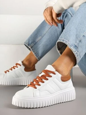 Biało-Brązowe Sneakersy na Platformie Ozdobionej Tłoczonej Zdivona renda
