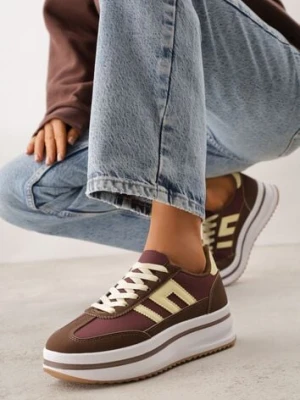 Brązowe Sneakersy na Platformie z Geometrycznym Motywem Hippiopis seastar