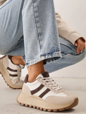 Brązowe Sneakersy na Platformie z Geometrycznym Motywem Tillia Givana