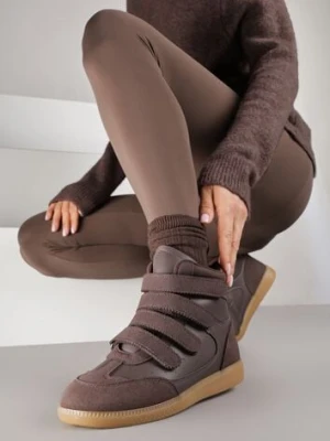 Brązowe Sneakersy na Ukrytym Koturnie Ozdobione Przeszyciami Tlavie
