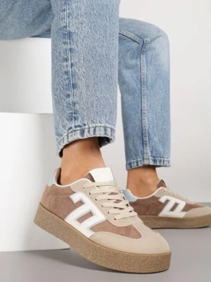 Brązowo-Beżowe Sneakersy Ozdobione Geometrycznym Motywem Lanelise